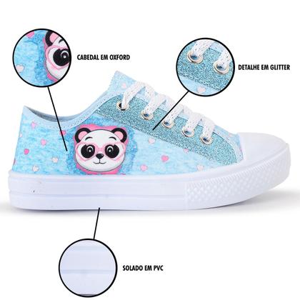 Imagem de Kit 2 Tênis Infantil Feminino Panda Glitter Cano Baixo