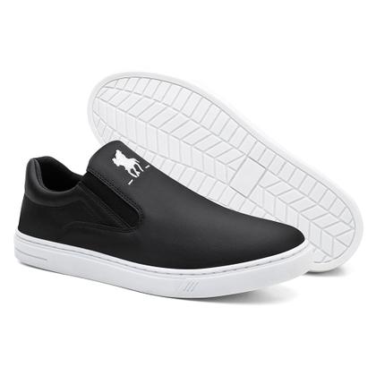 Imagem de Kit 2 Tênis Sapatenis Slip On Masculino Casual Versátil Sapatilha Básica Confortável Preto Marrom