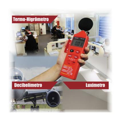 Imagem de Kit 2 Termo Higrômetro Digital Sonômetro Luxímetro Temperatura Umidade Hold Thdl-400 Portátil Instrutherm Com Estojo