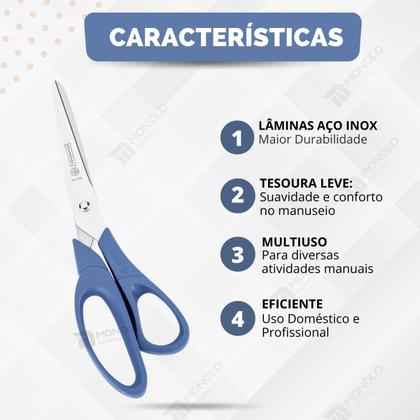 Imagem de Kit 2 Tesoura Multiuso Mundial Inox Leve Confortável Afiada