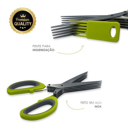 Imagem de Kit 2 Tesoura Multiuso Para Picar Cortar Alimentos Temperos e Ervas Cebolinha Cheiro Verde Coentro  5 Lâminas Aço Inox