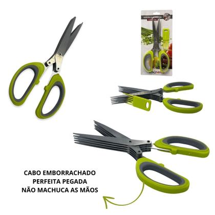 Imagem de Kit 2 Tesoura Multiuso Para Picar Cortar Alimentos Temperos e Ervas Cebolinha Cheiro Verde Coentro  5 Lâminas Aço Inox