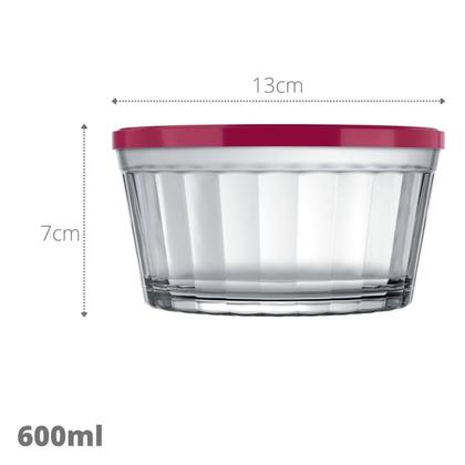 Imagem de Kit 2 Tigelas de Vidro Americano 600ml Tampa Colorida Nadir