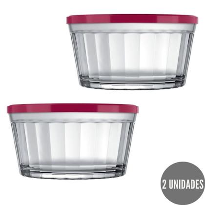 Imagem de Kit 2 Tigelas de Vidro Americano 600ml Tampa Colorida Nadir