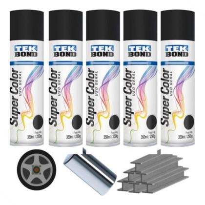 Imagem de Kit 2 tinta spray preto fosco 350 ml  Automotivo Uso geral Tintura Pintura secagem rápida