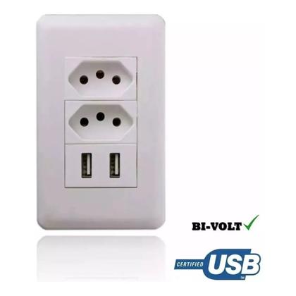 Imagem de Kit 2 Tomada Com Espelho Dupla Tomada 2 Usb 5v 2.1a Parede