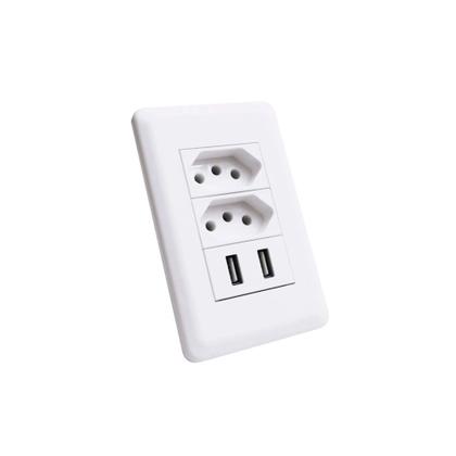 Imagem de Kit 2 Tomada Com Espelho Dupla Tomada 2 Usb 5v 2.1a Parede