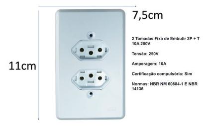 Imagem de Kit 2 Tomada Dupla 10a 2p+t 4x2 Ilumi De Escritório Cozinha
