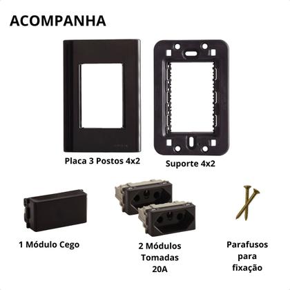 Imagem de Kit 2 Tomada Dupla 20A Grafite 4x2 Embutir Liz Tramontina