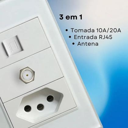Imagem de Kit 2 Tomadas Embutir Novadigital 10a 16a 20a Com Saída Cabo Rj45 E Antena 3 Pinos Branca