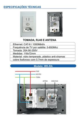Imagem de Kit 2 Tomadas Embutir Novadigital 10a 16a 20a Com Saída Cabo Rj45 E Antena 3 Pinos Branca