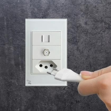 Imagem de Kit 2 Tomadas Embutir Novadigital 10a 16a 20a Com Saída Cabo Rj45 E Antena 3 Pinos Branca
