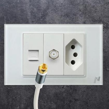 Imagem de Kit 2 Tomadas Embutir Novadigital 10a 16a 20a Com Saída Cabo Rj45 E Antena 3 Pinos Branca