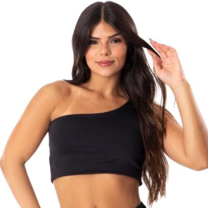 Imagem de Kit 2 Top Cropped Feminino Básico Um Ombro Só Alça Larga Sem Bojo Casual