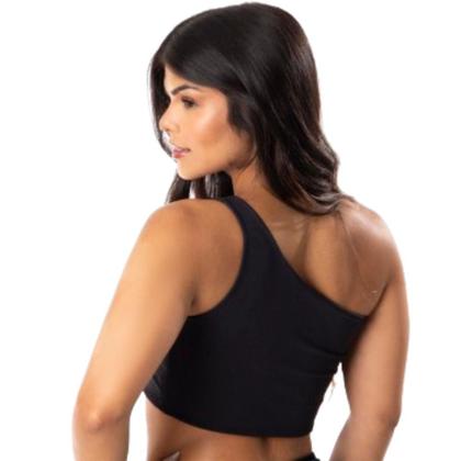 Imagem de Kit 2 Top Cropped Feminino Básico Um Ombro Só Alça Larga Sem Bojo Casual