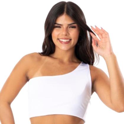 Imagem de Kit 2 Top Cropped Feminino Básico Um Ombro Só Alça Larga Sem Bojo Casual