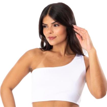 Imagem de Kit 2 Top Cropped Feminino Básico Um Ombro Só Alça Larga Sem Bojo Casual