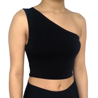 Imagem de Kit 2 Tops Croppeds Femininos Regata Um Ombro Só Cores Sortidas Malha Crepe PP ao Plus Size