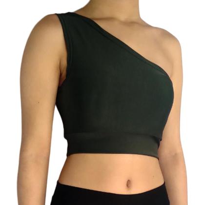 Imagem de Kit 2 Tops Femininos Cropped Regata Um Ombro Mula Manca Lisos Cores Sortidas Suplex Pp ao Plus Size