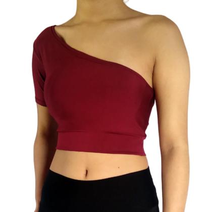 Imagem de Kit 2 Tops Femininos Manga Curta Um Ombro Só Mula Manca Lisos Cores Sortida Suplex Pp ao Plus Size