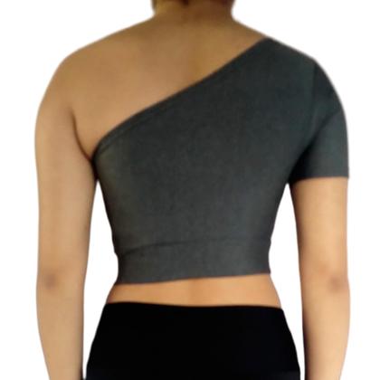 Imagem de Kit 2 Tops Femininos Manga Curta Um Ombro Só Mula Manca Lisos Cores Sortida Suplex Pp ao Plus Size