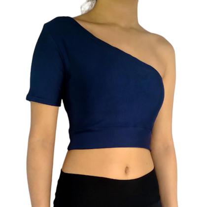 Imagem de Kit 2 Tops Femininos Manga Curta Um Ombro Só Mula Manca Lisos Cores Sortida Suplex Pp ao Plus Size