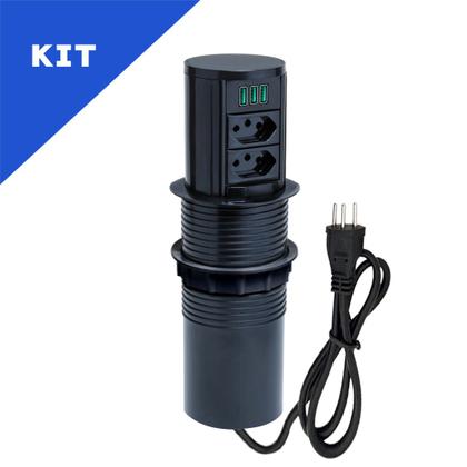 Imagem de Kit 2 Torres De Tomadas Totem Automático 2 Tom 10A 3USB 5.2A