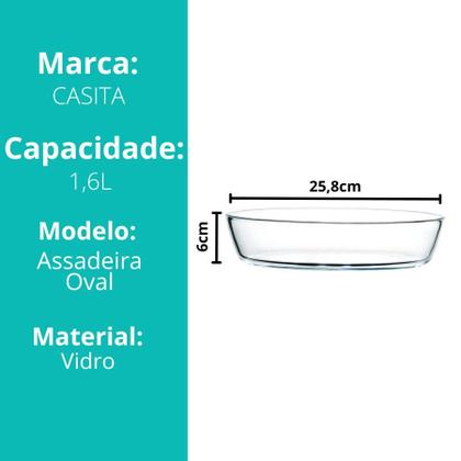 Imagem de Kit 2 Travessa Assadeira de Vidro Borossilicato Oval Grande Forno Servir 1,6L