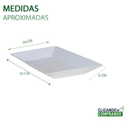 Imagem de Kit 2 Travessa Saladeira Petisqueira Retangular Le Chef Branca Plástico 42X24X4CM