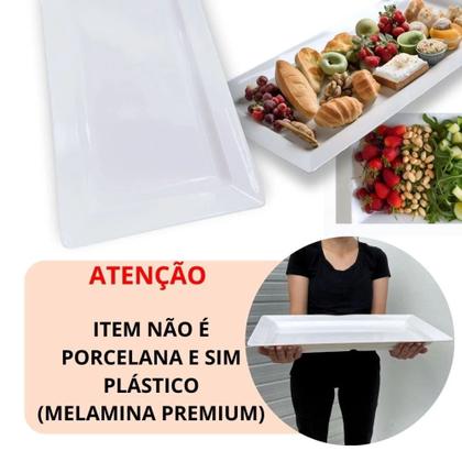 Imagem de Kit 2 Travessas Retangulares Tam P 44,5 Cm e M 56 Cm para Restaurante Buffet Branca  Bestfer 