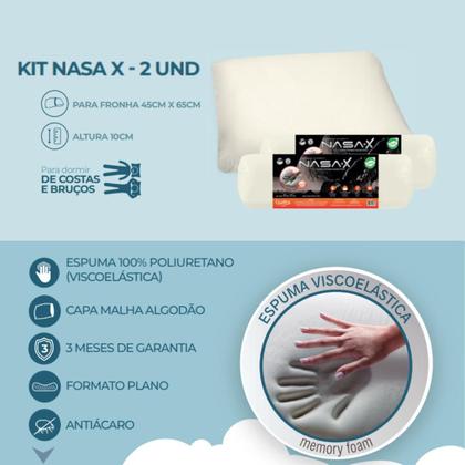 Imagem de Kit 2 Travesseiros Duoflex Nasa X 10cm Ortopédico Antiácaro