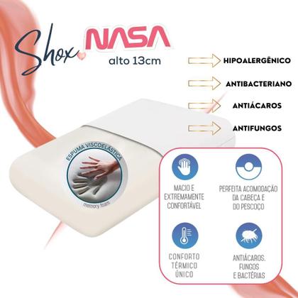 Imagem de kit 2 Travesseiros NasaX Alto Viscoelástico 50x70x13cm