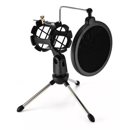 Imagem de Kit 2 Tripé Com Pop Filter Suporte Pedestal Pequeno De Mesa