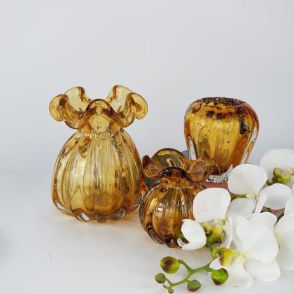 Imagem de Kit 2 Trouxinhas / Vasos de Murano Importados - Âmbar