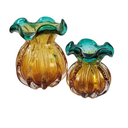 Imagem de Kit 2 Trouxinhas / Vasos de Murano Importados - Verde Âmbar