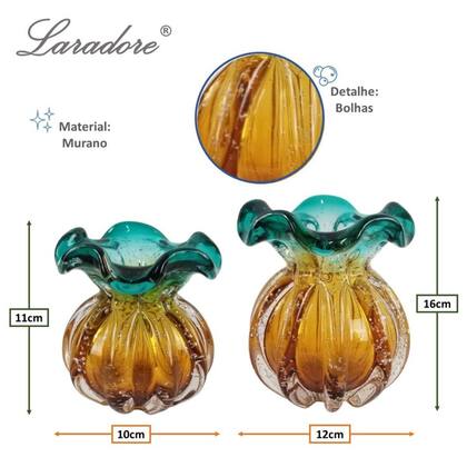 Imagem de Kit 2 Trouxinhas / Vasos de Murano Importados - Verde Âmbar