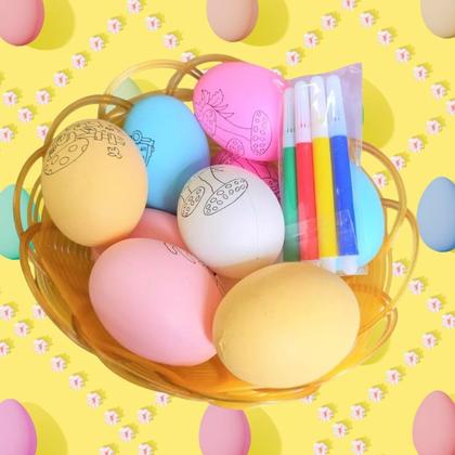 Imagem de Kit 2 un Cestinha 10 Ovos Colorir Páscoa 4 Canetinhas