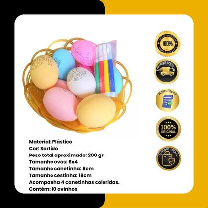 Imagem de Kit 2 un Cestinha 10 Ovos Colorir Páscoa 4 Canetinhas
