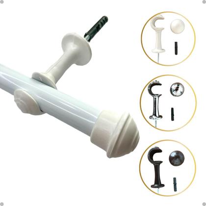 Imagem de Kit 2 Un Suporte Plástico 19mm Ecológico Varão Cortina Simples Comum Ilhós Argola Cor Par Ponteira Inclusa