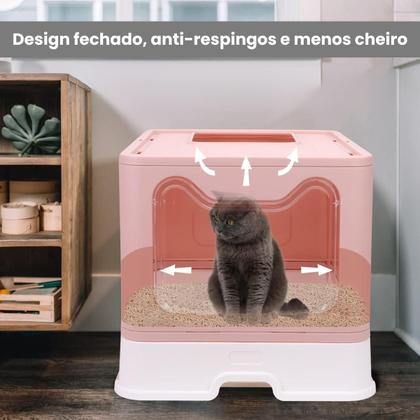 Imagem de Kit 2 Uni Banheiro Gato Fechado Com Pá Cor Rosa Caixa De Areia Grande
