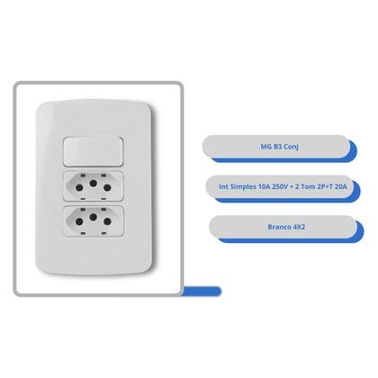 Imagem de Kit 2 Uni MG B3 1 Int Simples 10A 250V + 2 Tom 2P+T 20A 4x2