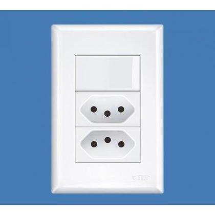 Imagem de Kit 2 Unid. Conjunto 4x2 Interruptor 1 Tecla Simples + Tomada Dupla 20A Modular Evidence - Fame