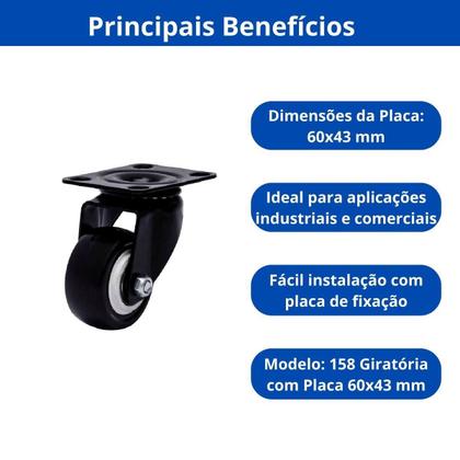 Imagem de Kit 2 unid. - roda preto 158 gir.c/pl 60x43 c/rol.esf-preta (6045)