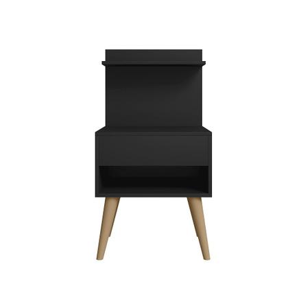 Imagem de Kit 2 unidades de mesa de Cabeceira RV Móveis Kosovo com nicho e prateleira pés palito retro Preto