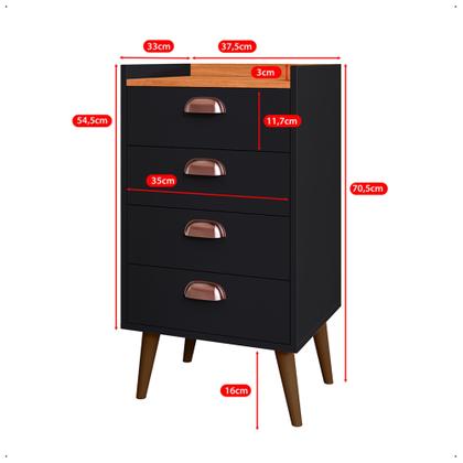 Imagem de Kit 2 Unidades Gaveteiro Mesa de Cabeceira Quarto com 4 Gavetas c/Puxador Concha Moderna e Funcional
