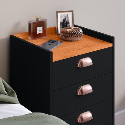 Imagem de Kit 2 Unidades Gaveteiro Mesa de Cabeceira Quarto com 4 Gavetas c/Puxador Concha Moderna e Funcional