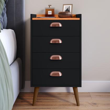 Imagem de Kit 2 Unidades Gaveteiro Mesa de Cabeceira Quarto com 4 Gavetas c/Puxador Concha Moderna e Funcional