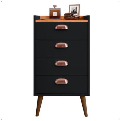 Imagem de Kit 2 Unidades Gaveteiro Mesa de Cabeceira Quarto com 4 Gavetas c/Puxador Concha Moderna e Funcional