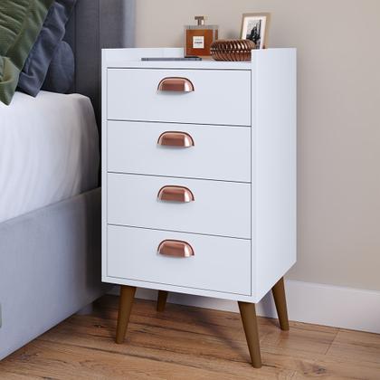 Imagem de Kit 2 Unidades Gaveteiro Mesa de Cabeceira Quarto com 4 Gavetas c/Puxador Concha Moderna e Funcional