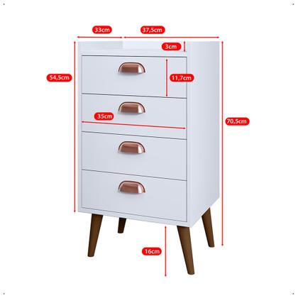 Imagem de Kit 2 Unidades Gaveteiro Mesa de Cabeceira Quarto com 4 Gavetas c/Puxador Concha Moderna e Funcional